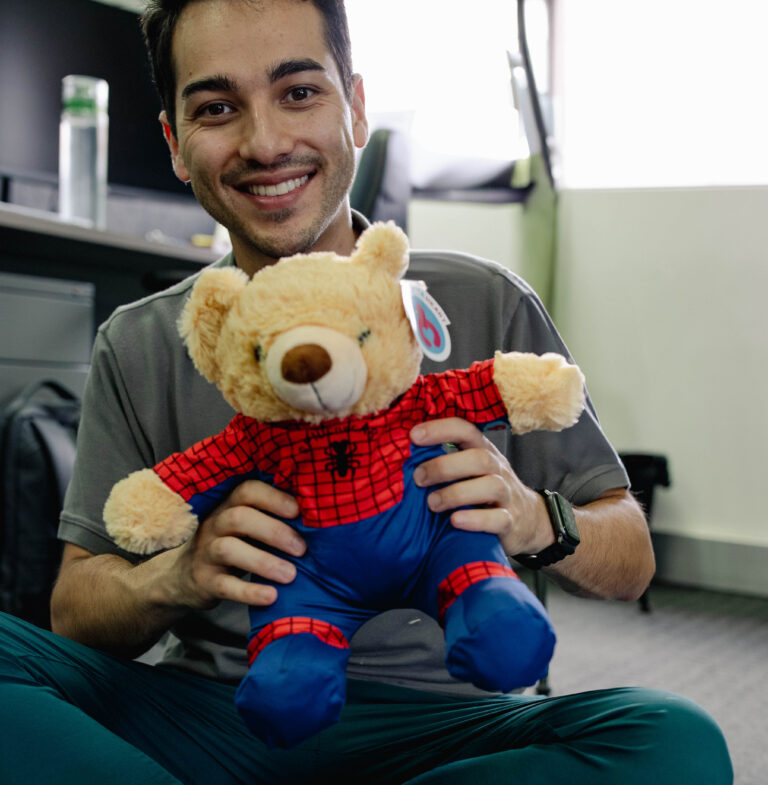 Business With A Heart Spiderman teddy held by No Time For Grime member.