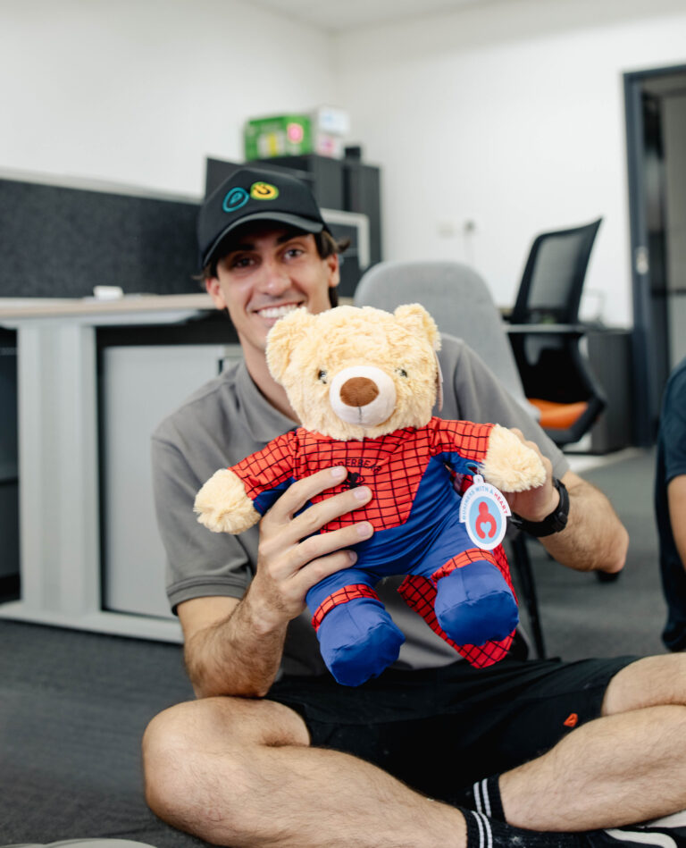 Business With A Heart Spiderman teddy held by No Time For Grime member.